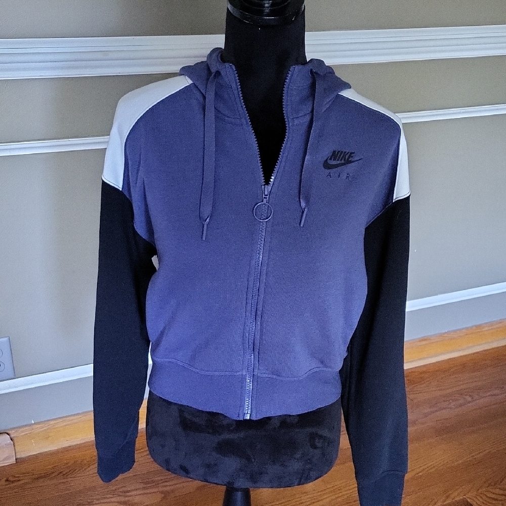 Nike Air Blue and Black Cropped Hoodie Size Medium